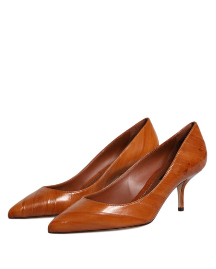 Dolce & Gabbana Brown Leather Kitten Heels Pumps Shoes