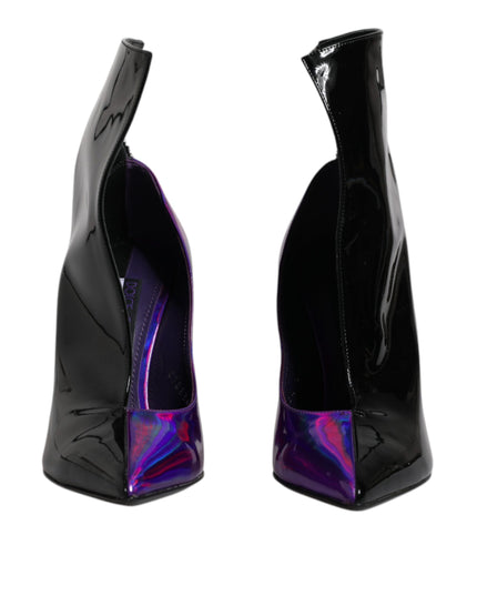 Dolce & Gabbana Purple Black Pointed Ankle Boots Shoes