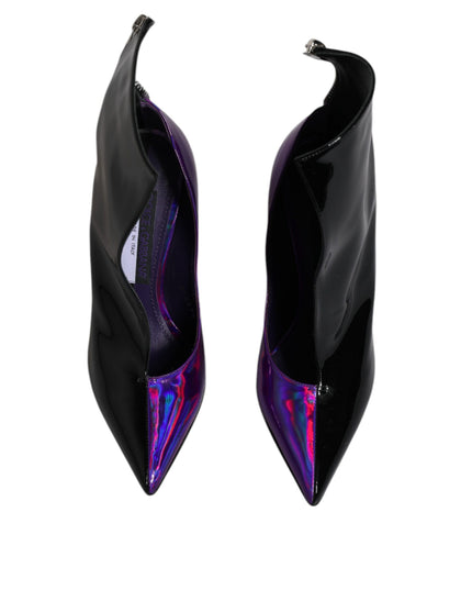 Dolce & Gabbana Purple Black Pointed Ankle Boots Shoes