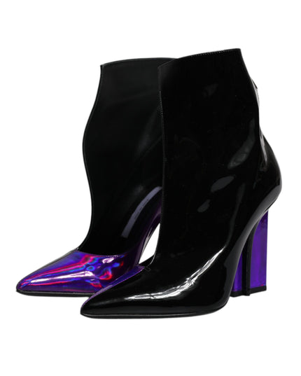 Dolce & Gabbana Purple Black Pointed Ankle Boots Shoes