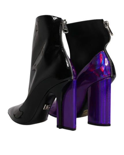Dolce & Gabbana Purple Black Pointed Ankle Boots Shoes