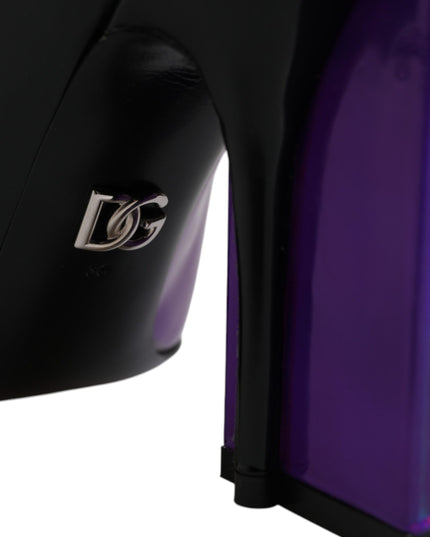 Dolce & Gabbana Purple Black Pointed Ankle Boots Shoes