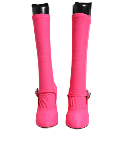 Dolce & Gabbana Pink Nylon Crystal Vally High Boots Shoes