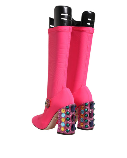 Dolce & Gabbana Pink Nylon Crystal Vally High Boots Shoes