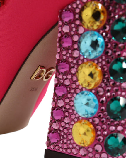 Dolce & Gabbana Pink Nylon Crystal Vally High Boots Shoes