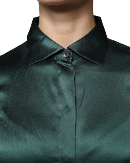 Dolce & Gabbana Dark Green Silk Button Down Long Sleeves Blouse Top