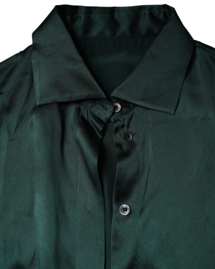 Dolce & Gabbana Dark Green Silk Button Down Long Sleeves Blouse Top