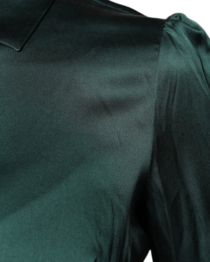 Dolce & Gabbana Dark Green Silk Button Down Long Sleeves Blouse Top