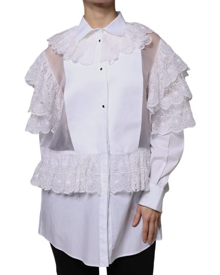 Dolce & Gabbana White Cotton Poplin Shirt Dress Blouse Top