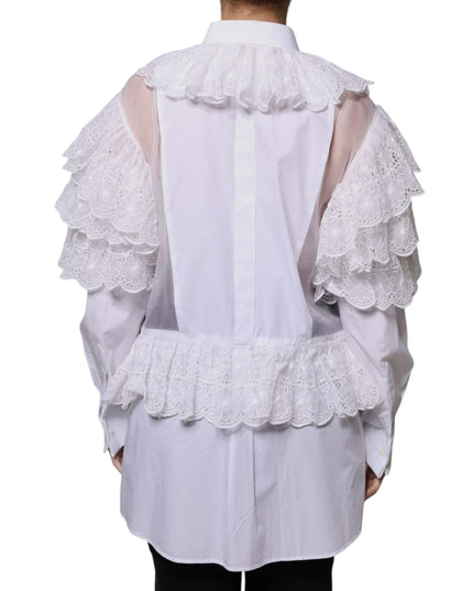 Dolce & Gabbana White Cotton Poplin Shirt Dress Blouse Top