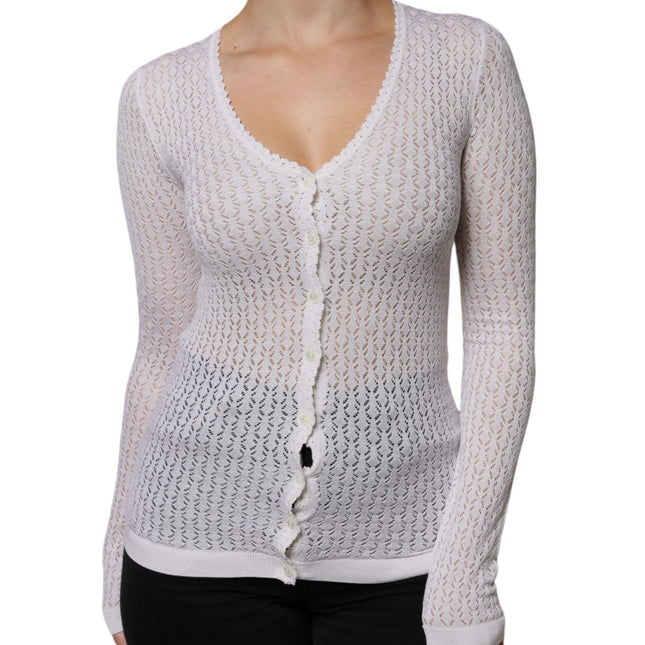 Dolce & Gabbana White Silk Button Down Cardigan Sweater