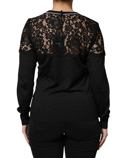 Dolce & Gabbana Black Floral Lace Silk Pullover Blouse Top