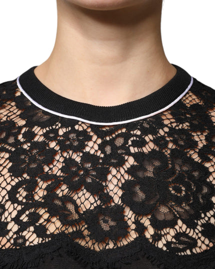Dolce & Gabbana Black Floral Lace Silk Pullover Blouse Top