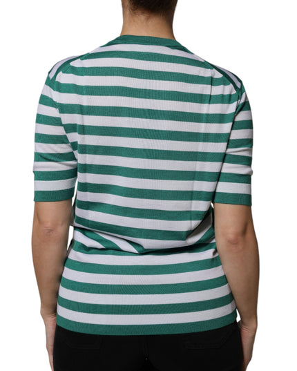 Dolce & Gabbana White Green Stripe Leaf Crew Neck T-shirt