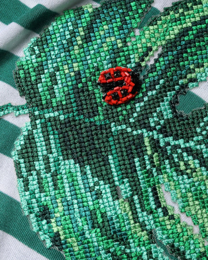 Dolce & Gabbana White Green Stripe Leaf Crew Neck T-shirt