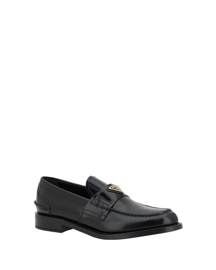 Prada Black Leather Logo Loafers