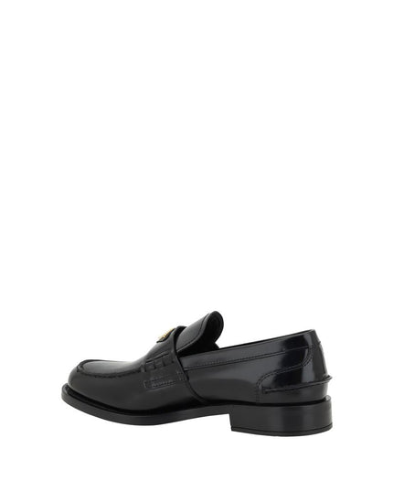 Prada Black Leather Logo Loafers
