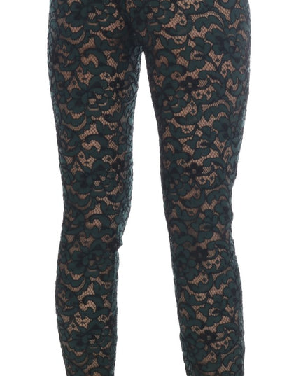 Dolce & Gabbana Green Floral Lace Leggings Pants