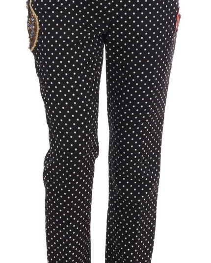 Dolce & Gabbana Black Polka Dot Sicily Crystal Pants
