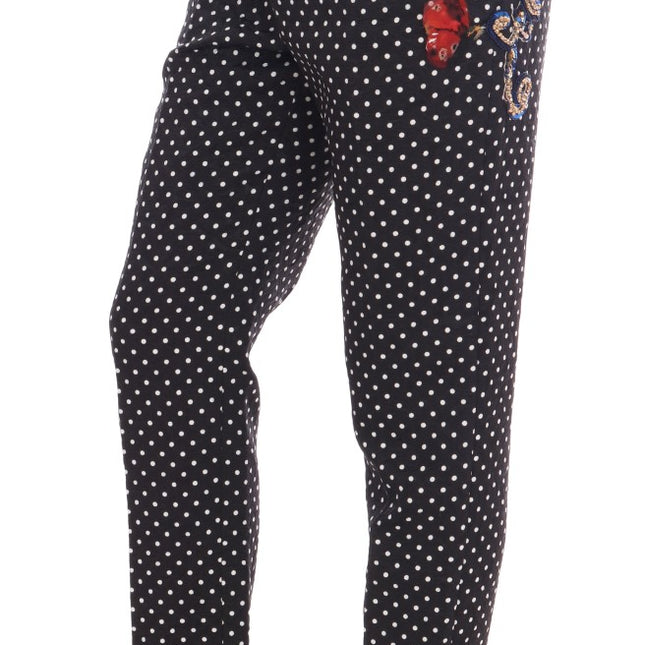 Dolce & Gabbana Black Polka Dot Sicily Crystal Pants