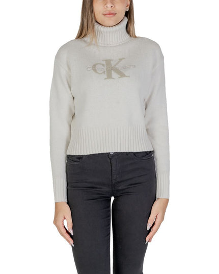 Calvin Klein Jeans Cream Cotton Turtleneck