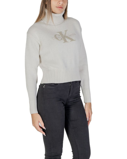 Calvin Klein Jeans Cream Cotton Turtleneck