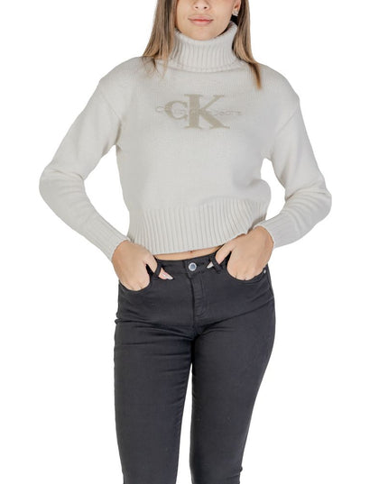 Calvin Klein Jeans Cream Cotton Turtleneck
