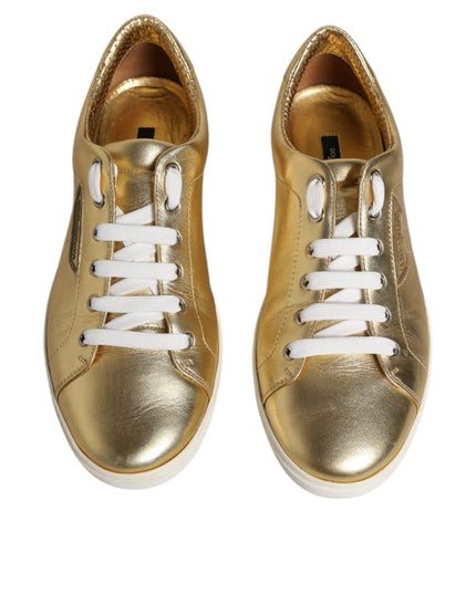 Dolce & Gabbana Gold Leather Logo London Men Sneakers Shoes