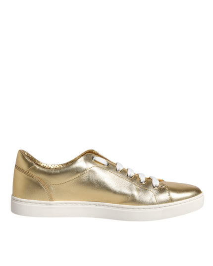 Dolce & Gabbana Gold Leather Logo London Men Sneakers Shoes