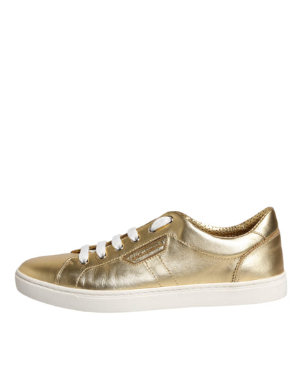 Dolce & Gabbana Gold Leather Logo London Men Sneakers Shoes