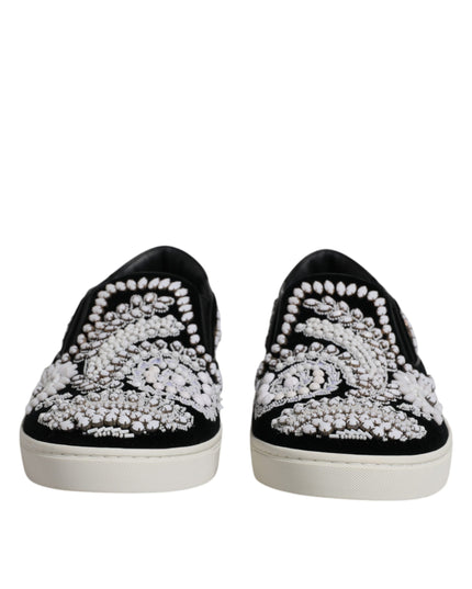 Dolce & Gabbana Black Embellished London Men Slip On Shoes