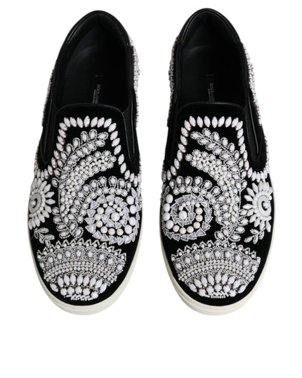 Dolce & Gabbana Black Embellished London Men Slip On Shoes