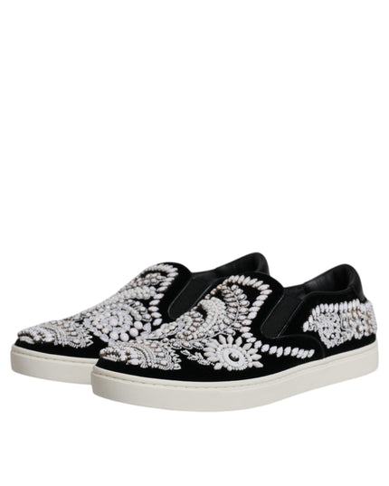 Dolce & Gabbana Black Embellished London Men Slip On Shoes