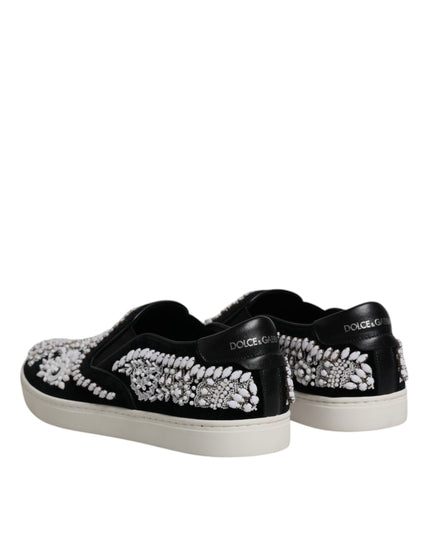 Dolce & Gabbana Black Embellished London Men Slip On Shoes