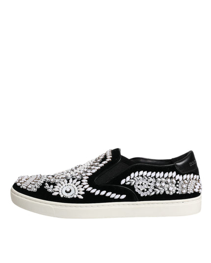 Dolce & Gabbana Black Embellished London Men Slip On Shoes