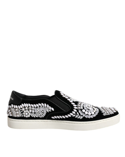 Dolce & Gabbana Black Embellished London Men Slip On Shoes