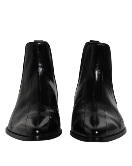 Dolce & Gabbana Black Leather Chelsea Men Ankle Boots Shoes