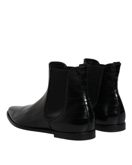 Dolce & Gabbana Black Leather Chelsea Men Ankle Boots Shoes