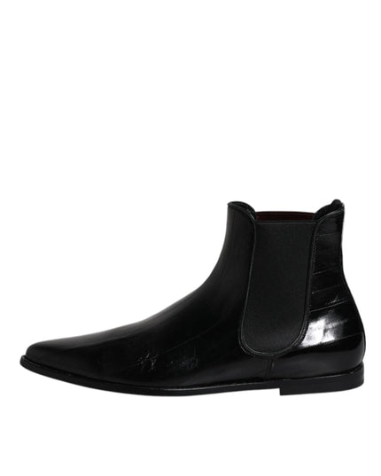 Dolce & Gabbana Black Leather Chelsea Men Ankle Boots Shoes