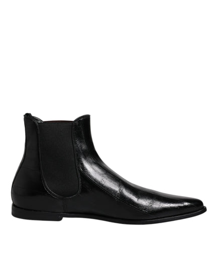 Dolce & Gabbana Black Leather Chelsea Men Ankle Boots Shoes