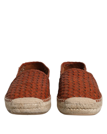Dolce & Gabbana Maroon Woven Leather Men Espadrille Shoes