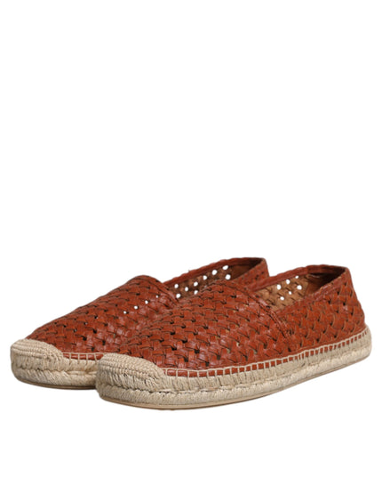 Dolce & Gabbana Maroon Woven Leather Men Espadrille Shoes