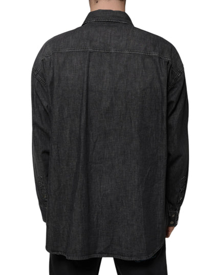Dolce & Gabbana Black Logo Cotton Button Down Denim Shirt