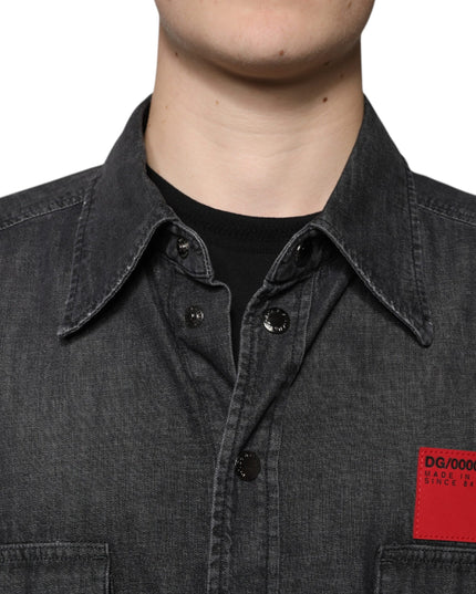Dolce & Gabbana Black Logo Cotton Button Down Denim Shirt