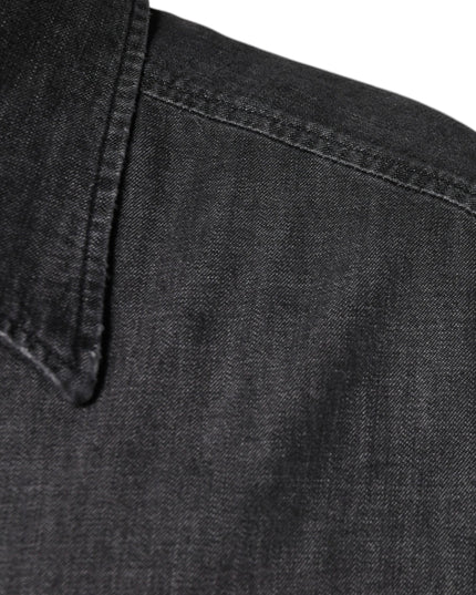 Dolce & Gabbana Black Logo Cotton Button Down Denim Shirt
