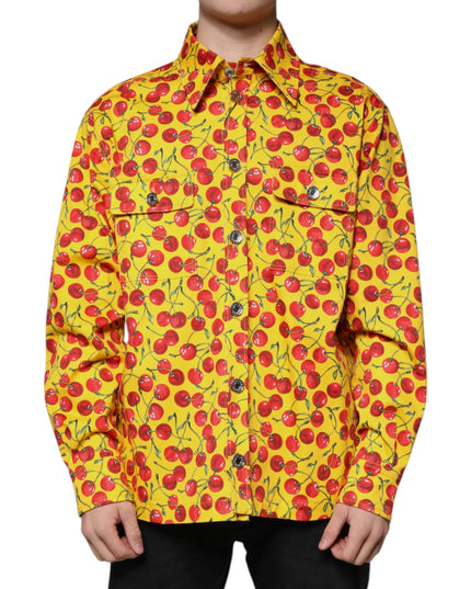 Dolce & Gabbana Yellow Cherry Button Down Men Casual Shirt