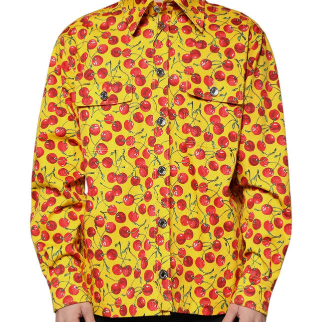 Dolce & Gabbana Yellow Cherry Button Down Men Casual Shirt