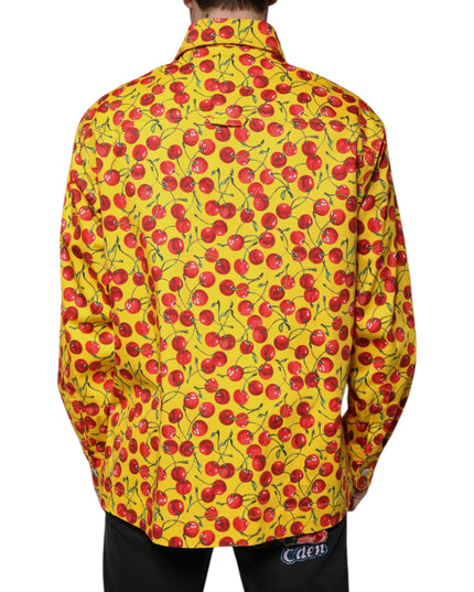 Dolce & Gabbana Yellow Cherry Button Down Men Casual Shirt