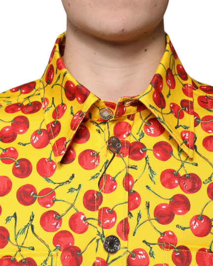 Dolce & Gabbana Yellow Cherry Button Down Men Casual Shirt