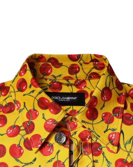 Dolce & Gabbana Yellow Cherry Button Down Men Casual Shirt